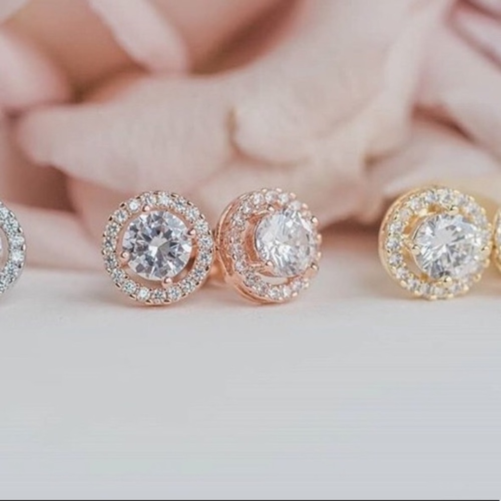 Diamond CZ Studs | 18K Yellow Gold - Picture 8 of 12